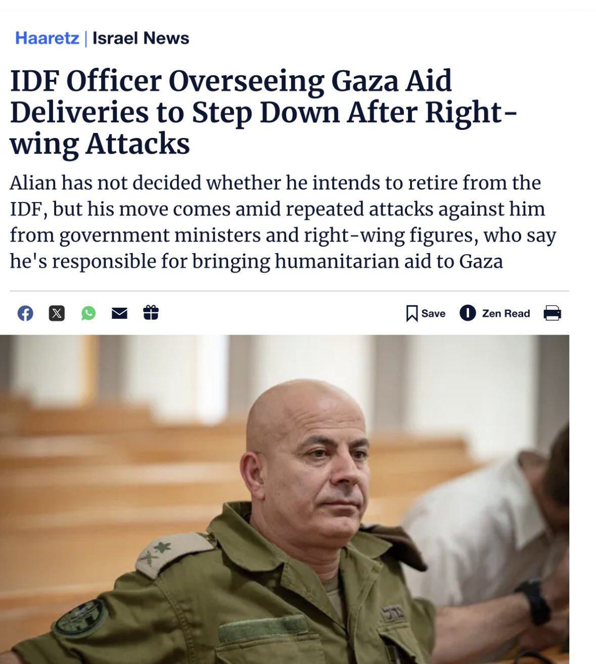 Image for the event titled: Israeli military official Ghassan Alian stepping down for not being right-wing enough in Israel.