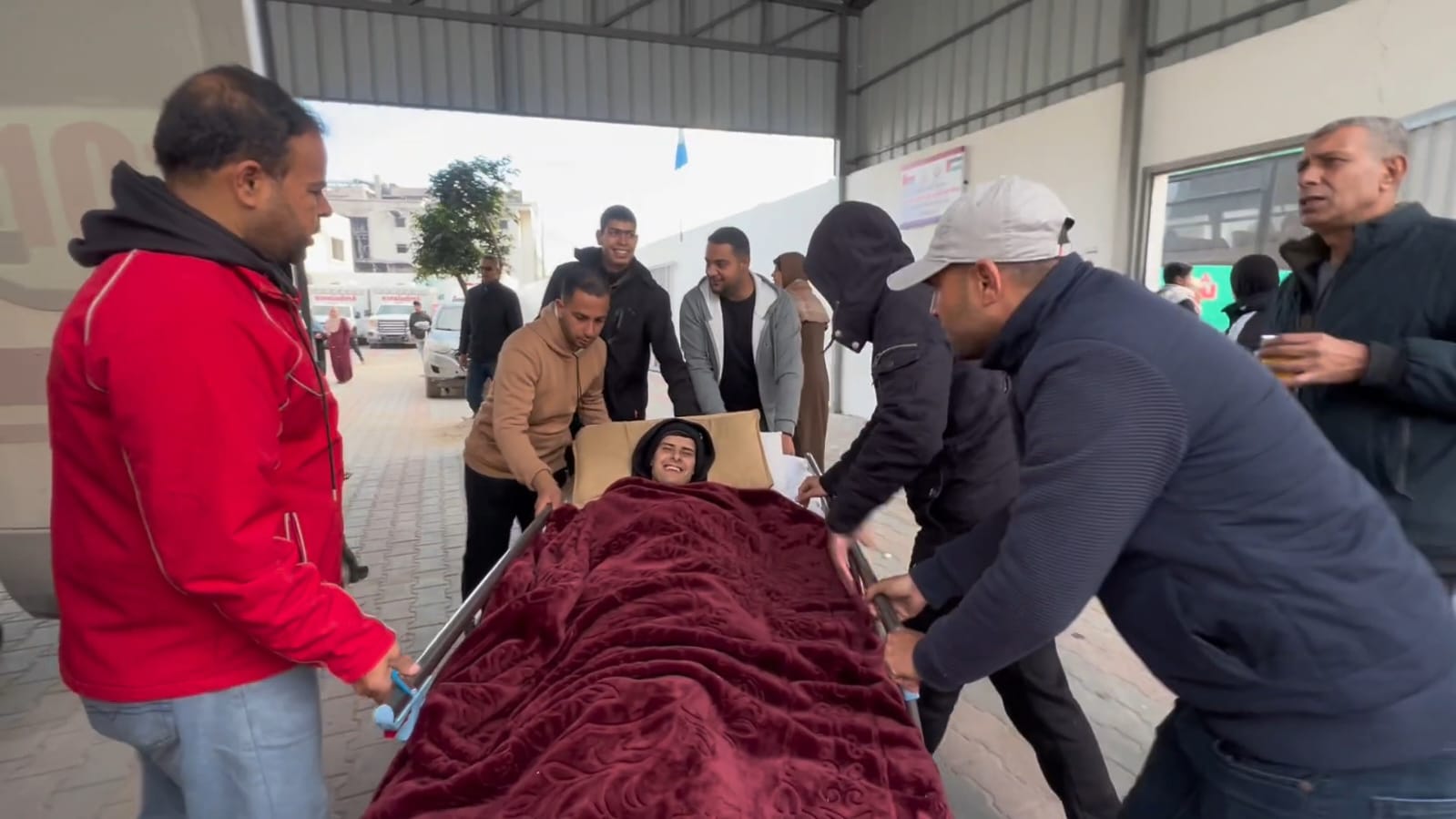 Image for the event titled: Colleagues Anas Al-Sharif, Mahmoud Shalha and Mohammed Qriqea send off Fadi