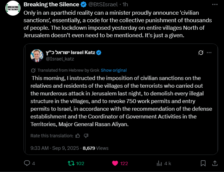 Image for the event titled: Israel Katz proudly announce 'civilian sanctions' on X