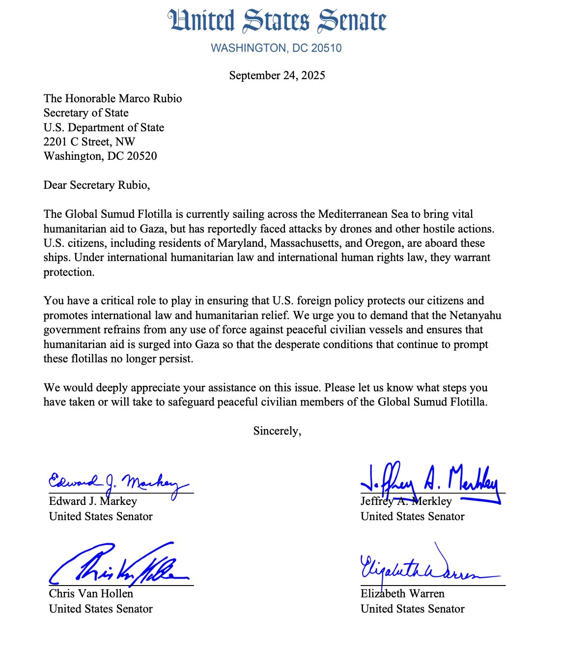 Image for the event titled: 4 U.S. Senators write to Sec. Gen. Rubio to protect GSF