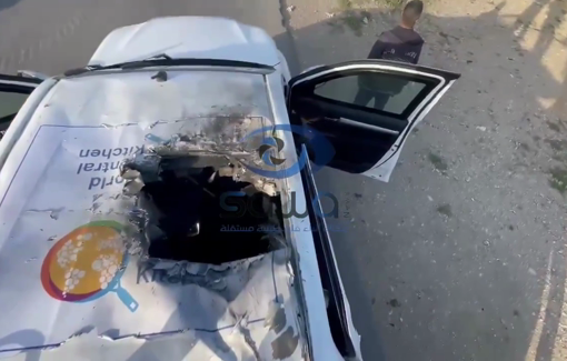 Thumbnail preview image for the video titled: The vehicle marked with World Central Kitchen's logo targeted by an Israeli airstrike in central Gaza.