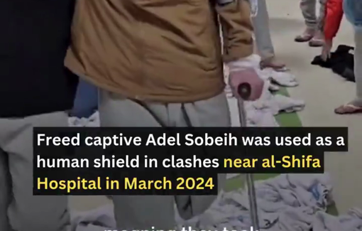 Thumbnail preview image for the video titled: Freed captive Adel Sobeih was used as a human shield near al-Shifa Hospital in March 2024