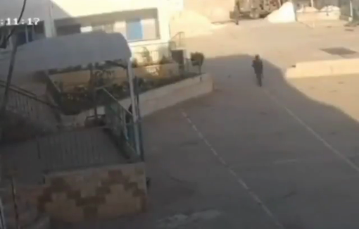 Thumbnail preview image for the video titled: Israeli soldier takes down the Palestinian flag at a school in the town of Tammun