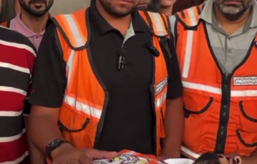 Thumbnail preview image for the video titled: Israeli forces directly targeted civil defense crews with a drone while they were on duty at Al‑Falah School