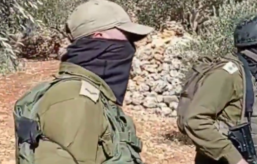Thumbnail preview image for the video titled: Israeli soldiers ordered Palestinian farmers off their own land to steal their olives
