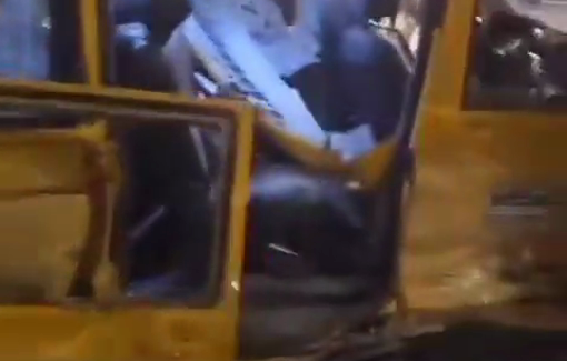 Thumbnail preview image for the video titled: An Israeli military vehicle deliberately rammed a public transport van, forcing it to crash into another car in the city of Jenin