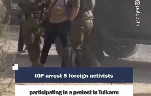 Thumbnail preview image for the video titled: Israeli forces detain foreign activists protesting with locals in Nur Shams camp for the right of return