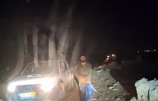 Thumbnail preview image for the video titled: Settlers blocked and assaulted Herd of Justice activists by building illegal road in Mukhmas