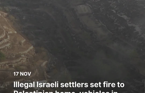 Thumbnail preview image for the video titled: Israeli settlers set fire to the house of a Palestinian family and two vehicles in Sa'ir