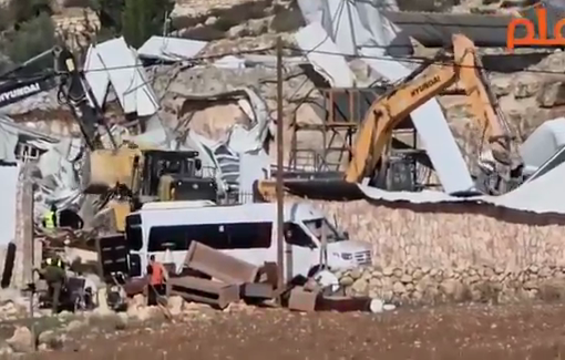 Thumbnail preview image for the video titled: Israeli forces demolishing a lumber factory and commercial facilities in Beit Ula