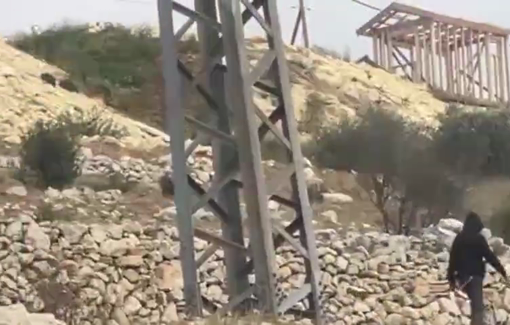 Thumbnail preview image for the video titled: Israeli settlers and soldier harassing local Palestinian residents in Khallet Al-Natsh