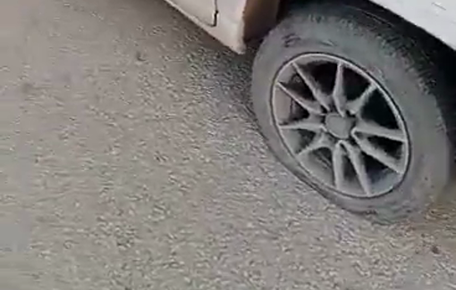 Thumbnail preview image for the video titled: Israeli forces vandalized Palestinian-owned vehicle tires at the closed entrance to the town of Idhn