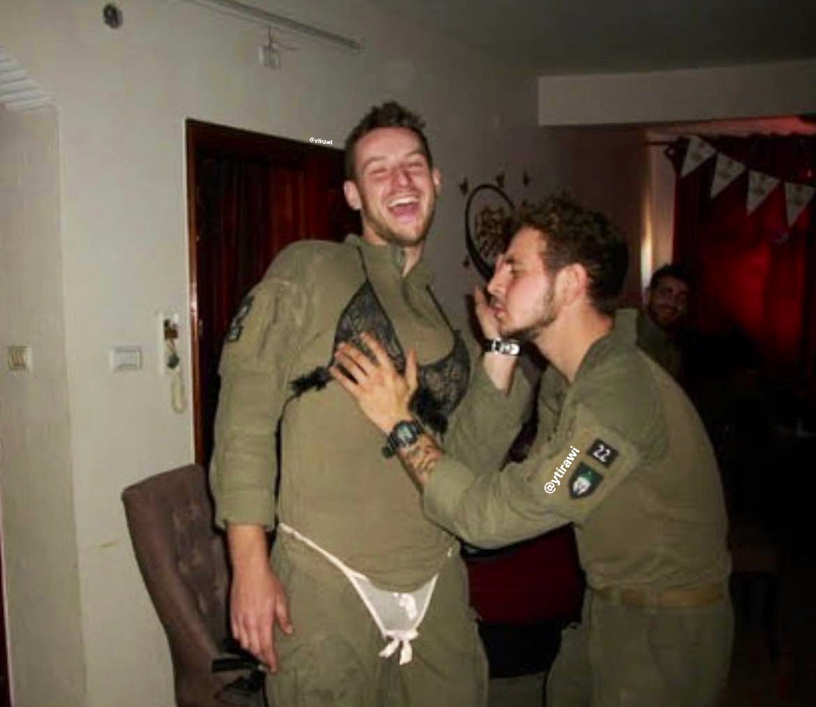 Thumbnail preview image for the video titled: Israeli soldiers from the paratrooper brigades playing with underwear belonging to Palestinian women