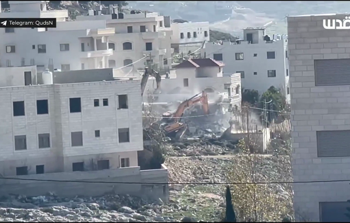 Thumbnail preview image for the video titled: Israeli bulldozers demolish a Palestinian home in Nablus, occupied West Bank