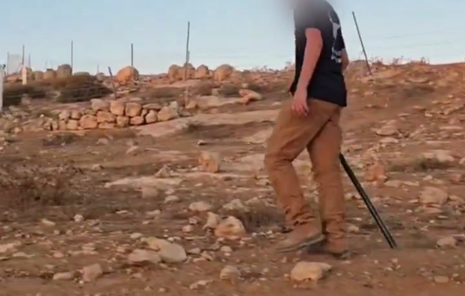 Thumbnail preview image for the video titled: A settler confronts residents of the Sha‘ab al-Butum community