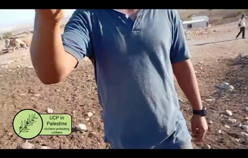 Thumbnail preview image for the video titled: Settler intimidates and spits on activist while trespassing on Palestinian land in Ras al-Ein Ras Al-Auja