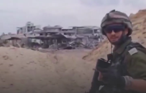 Thumbnail preview image for the video titled: An Israeli soldier jokes with his girlfriend while blowing up Palestinian homes in Gaza