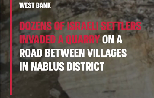 Thumbnail preview image for the video titled: Dozens of Israeli settlers carrying clubs and flammable materials raided a Palestinian quarry