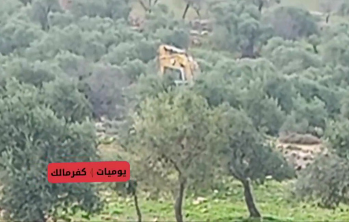 Thumbnail preview image for the video titled: Israeli forces bulldoze Palestinian agricultural lands and uproot of olive trees in Kafr Malik