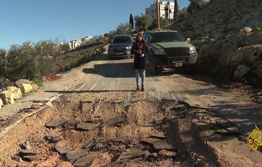 Thumbnail preview image for the video titled: Israeli forces bulldoze a main street in Kafr Malik, imposing a military siege on the town