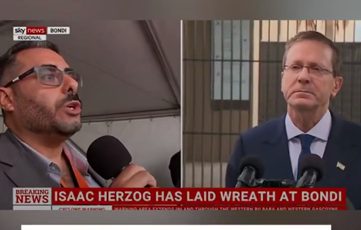 Thumbnail preview image for the video titled: Israeli President Isaac Herzog dismissed protests over the killing of 70,000 Palestinians, including 20,000 children, as efforts to “undermine and delegitimize” Israel’s “right to exist,”