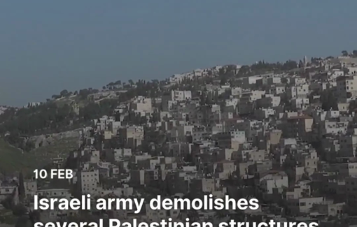 Thumbnail preview image for the video titled: Military bulldozers brought down three homes belonging to two Palestinian families in the town of Barta'a