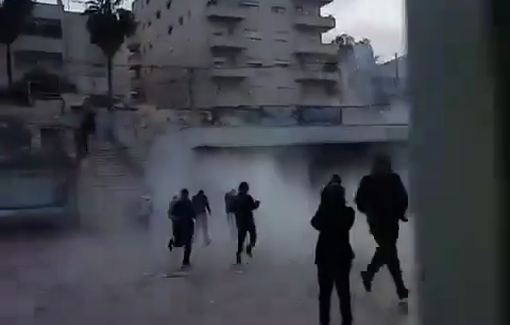 Thumbnail preview image for the video titled: Israeli forces fire tear gas toward students of Al-Ummah School in the town of Al-Ram