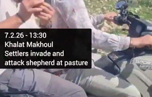 Thumbnail preview image for the video titled: Armed settler Uriel Alkobi invaded Khirbet Makhul and beat a resident