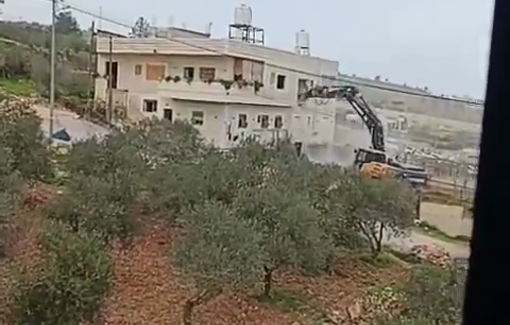 Thumbnail preview image for the video titled: Israeli forces demolished another 2-story home in Al-Khader without prior demolition notice