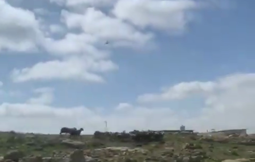 Thumbnail preview image for the video titled: In Ghwein, a drone once again arrived to drive away the residents’ flocks from the pasture