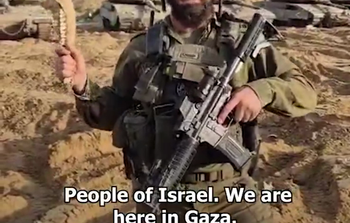 Thumbnail preview image for the video titled: An IDF soldier reveals his biblical weapon of genocide: A donkey's cheek