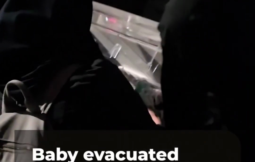 Thumbnail preview image for the video titled: A baby in incubator evacuated from Gandhi hospital after US-Israeli strike