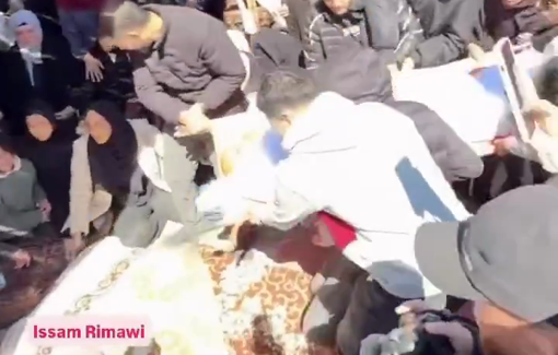 Thumbnail preview image for the video titled: A grief-stricken mother bidding farewell to her two sons, Mohammed and Fahim Taha Moammar, shot dead by settlers