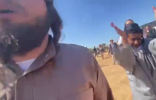 Thumbnail preview image for the video titled: Settlers invaded Wadi Tiran in Masafer Yatta, attacking children while disguised and armed with Israeli military weapons
