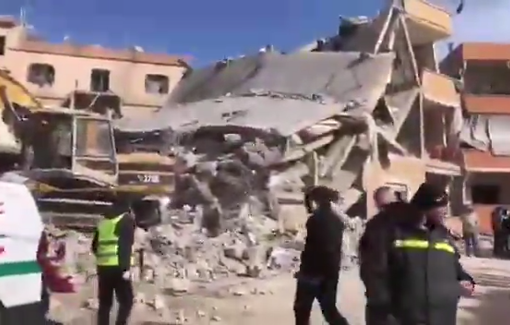 Thumbnail preview image for the video titled: Aftermath on an Israeli airstrike on a building in the Al-Asira neighborhood of Baalbek, Beqaa Valley, Lebanon, 34.013569, 36.221640.