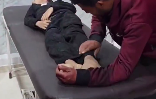 Thumbnail preview image for the video titled: Family members in shock after the Israeli occupation bombed a tent in central Gaza killing a 13-year-old girl