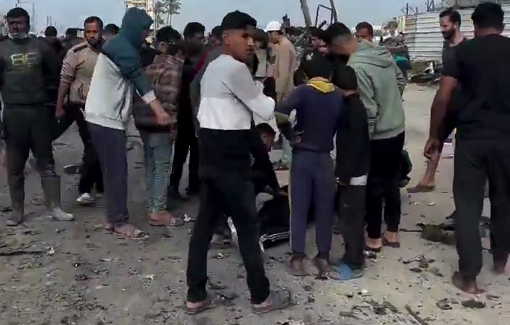 Thumbnail preview image for the video titled: Aftermath of the Israeli strike on the police vehicle in Central Gaza