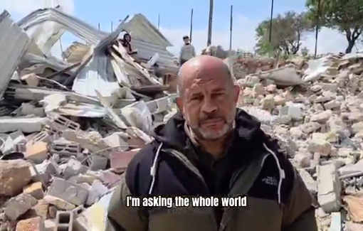 Thumbnail preview image for the video titled: Over the ruins of his own home, a Palestinian man from Marajam is telling the whole truth about Israel’s “democracy”