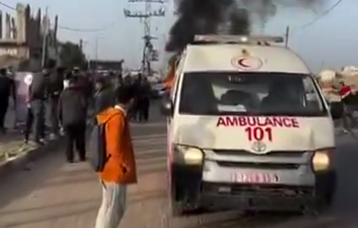 Thumbnail preview image for the video titled: First moments after Israeli strike on a car on Salah al-Din Street