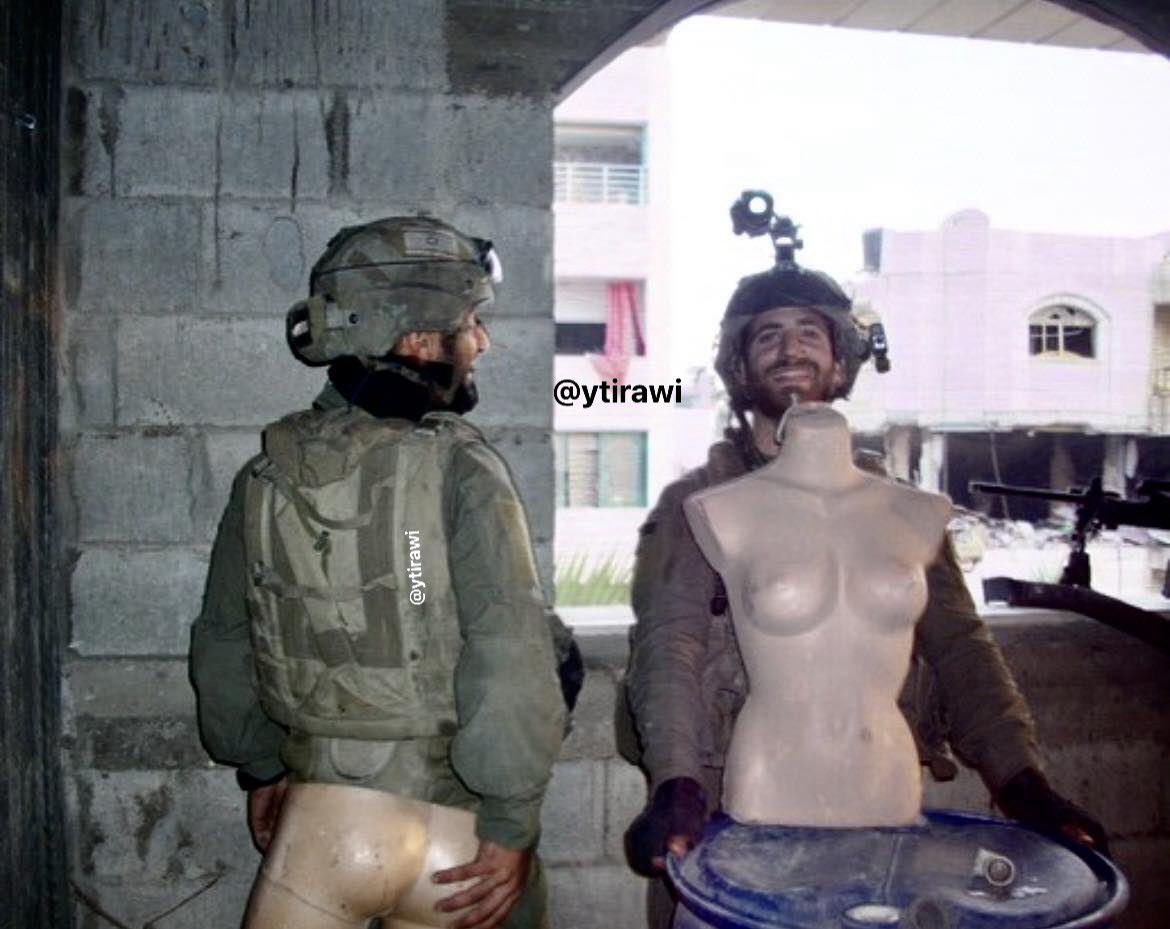 Thumbnail preview image for the video titled: Israeli soldiers from the 890th Battalion joking perversely with mannequins