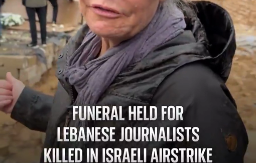Thumbnail preview image for the video titled: A funeral was held for three Lebanese journalists killed in an Israeli airstrike