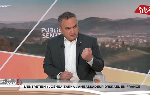Thumbnail preview image for the video titled: Joshua Zarka Israeli Ambassador in France: “The death penalty already exists. Mr. de Villepin holds an anti-Israeli position and uses a semi-antisemitic rhetoric,”