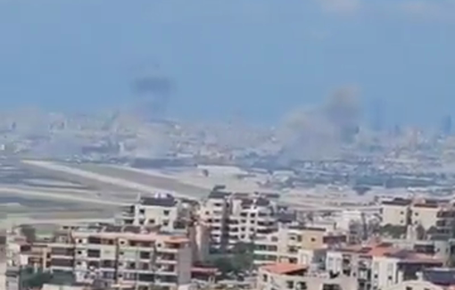Thumbnail preview image for the video titled: Dozens of Israeli airstrikes hitting Beirut in the same times sowing chaos, death and destruction