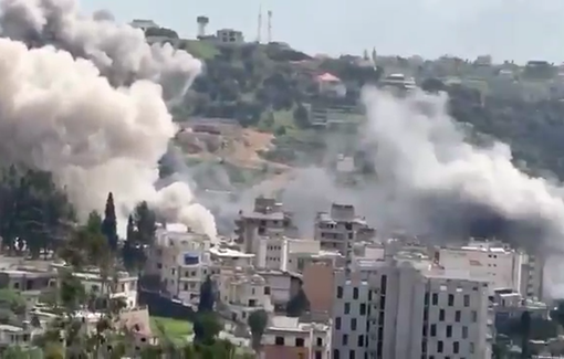 Thumbnail preview image for the video titled: Israel is now carpet bombing civilian homes in Nabatieh in South Lebanon