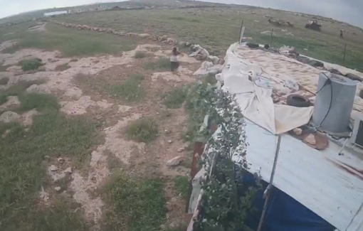 Thumbnail preview image for the video titled: Settlers attempt to run over sheep, in Umm Nir, with their ATV