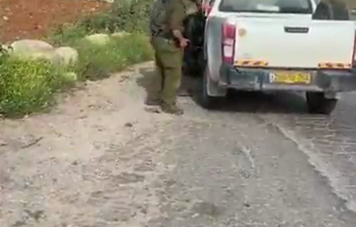 Thumbnail preview image for the video titled: Israeli forces arrested the Palestinian farmer Issa Musaf while he was plowing his land in the Al-Dirat area, east of Yatta