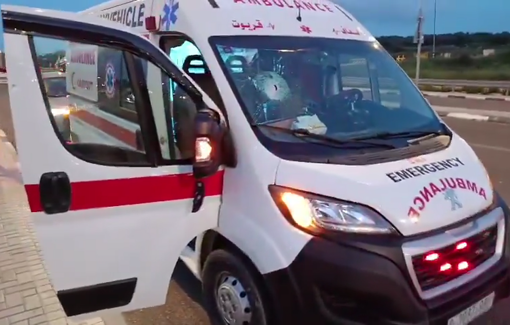 Thumbnail preview image for the video titled: Four Israeli settlers attacked a Palestinian ambulance with stones on the Ramallah–Nablus road