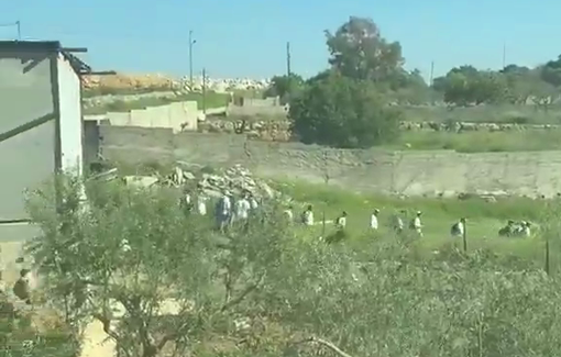 Thumbnail preview image for the video titled: After Settlers invaded the village, stole sheep and kill a resident, the Israeli forces arrested dozens of Palestinian men indiscriminately