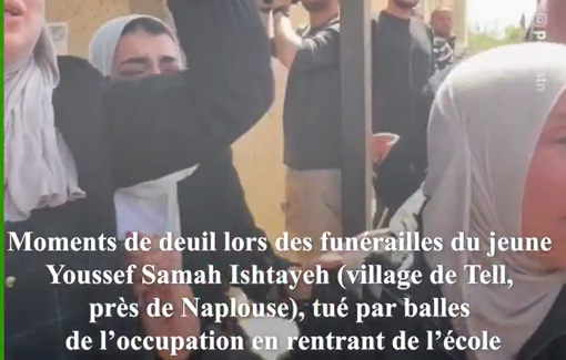 Thumbnail preview image for the video titled: Funeral of Youssef Samih Ishtayeh in Teel after he was shot by Israeli Army and succumbed to his injured on the way of school in Nablus