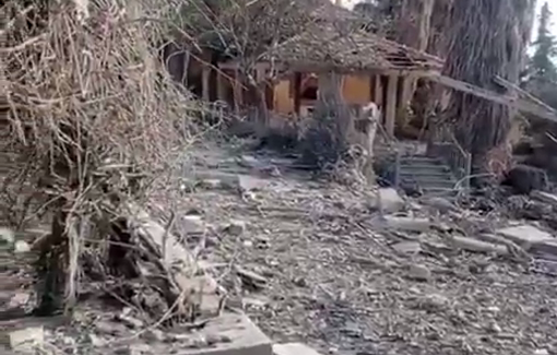 Thumbnail preview image for the video titled: The effects of the violent air force bombardment on the town of Shoukin in the Nabatieh district